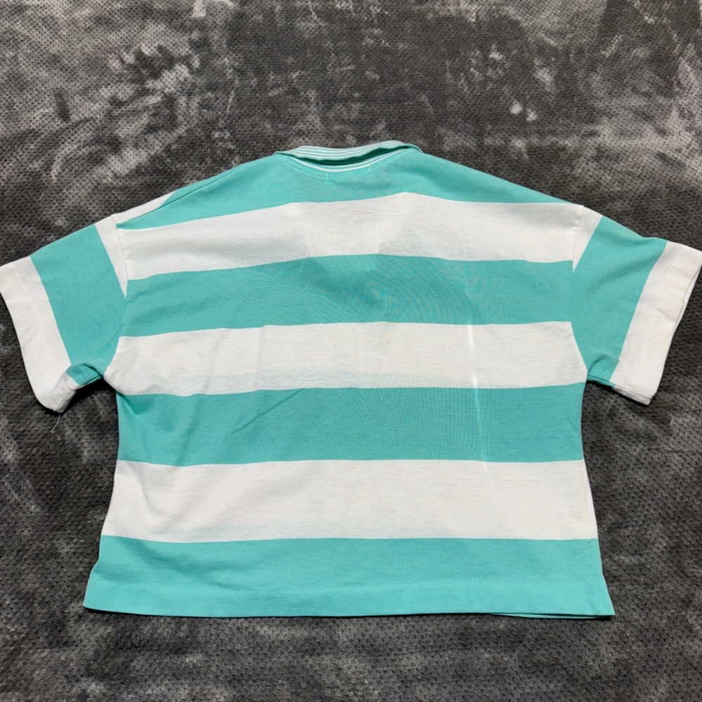 Vintage Hang Ten Striped Polo Shirt Teal White Made in USA Womens Small 6T978‎ - Picture 2 of 7